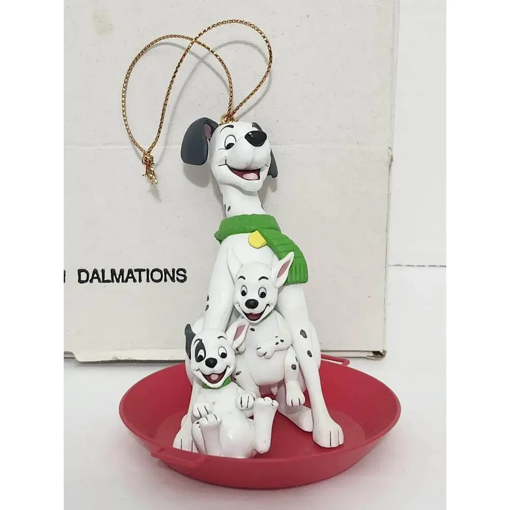 Vintage Disney 101 Dalmatians Christmas Ornament Boxed Sledding Puppies